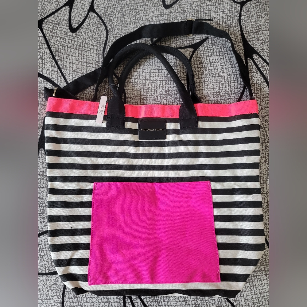 NWT Victoria's Secret Stripped Beach Tote - Picture 1 of 12